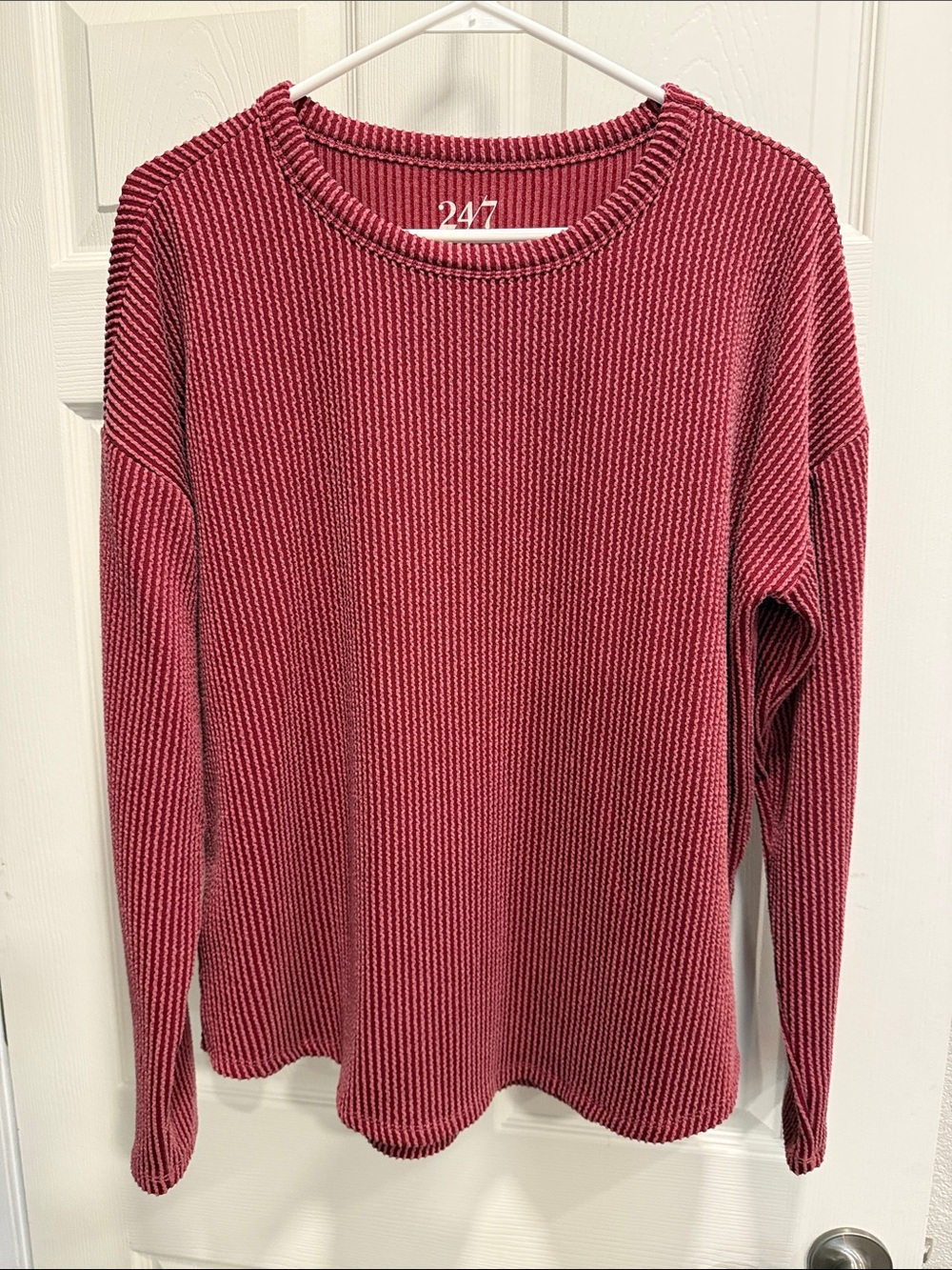 Ribbed Crewneck Sweater - Rose Red